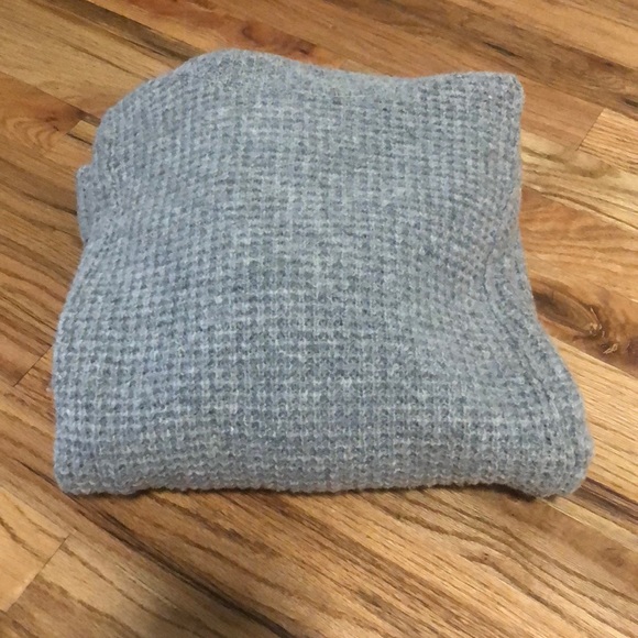 Free People Chunky Oversized Grey Waffle Knit Turtleneck Sweater Wool Cowl Large - Picture 8 of 10